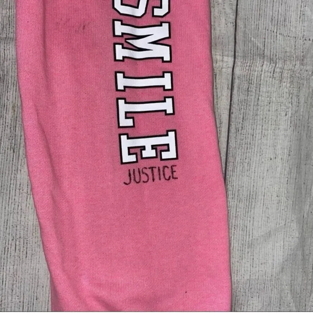 Justice youth girls 10 elastic ankle hem  pull on graphic print sweatpants pink